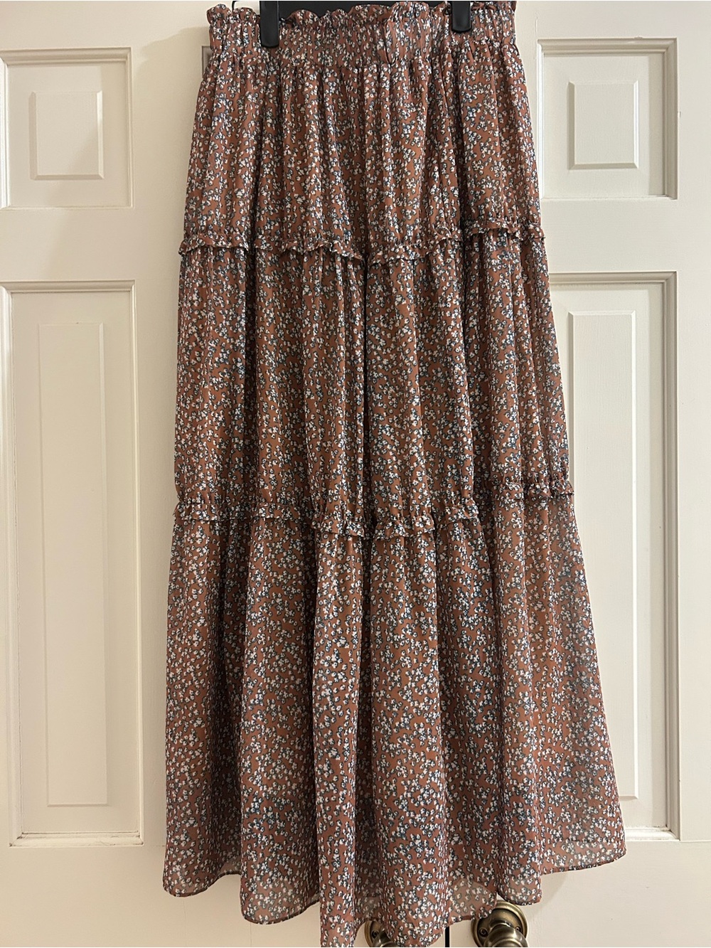 Brown Floral Tiered Maxi Skirt XS